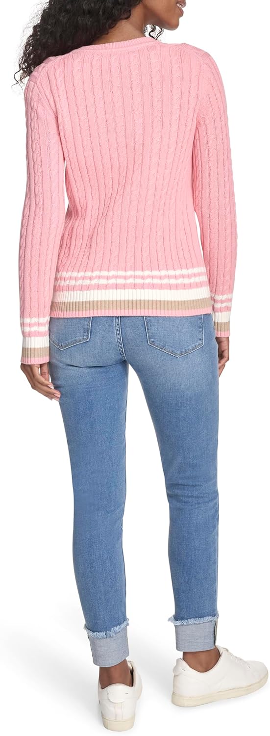 Женский хлопковый свитер Tommy Hilfiger с круглым вырезом и косами, English Rose Multi — фото 4