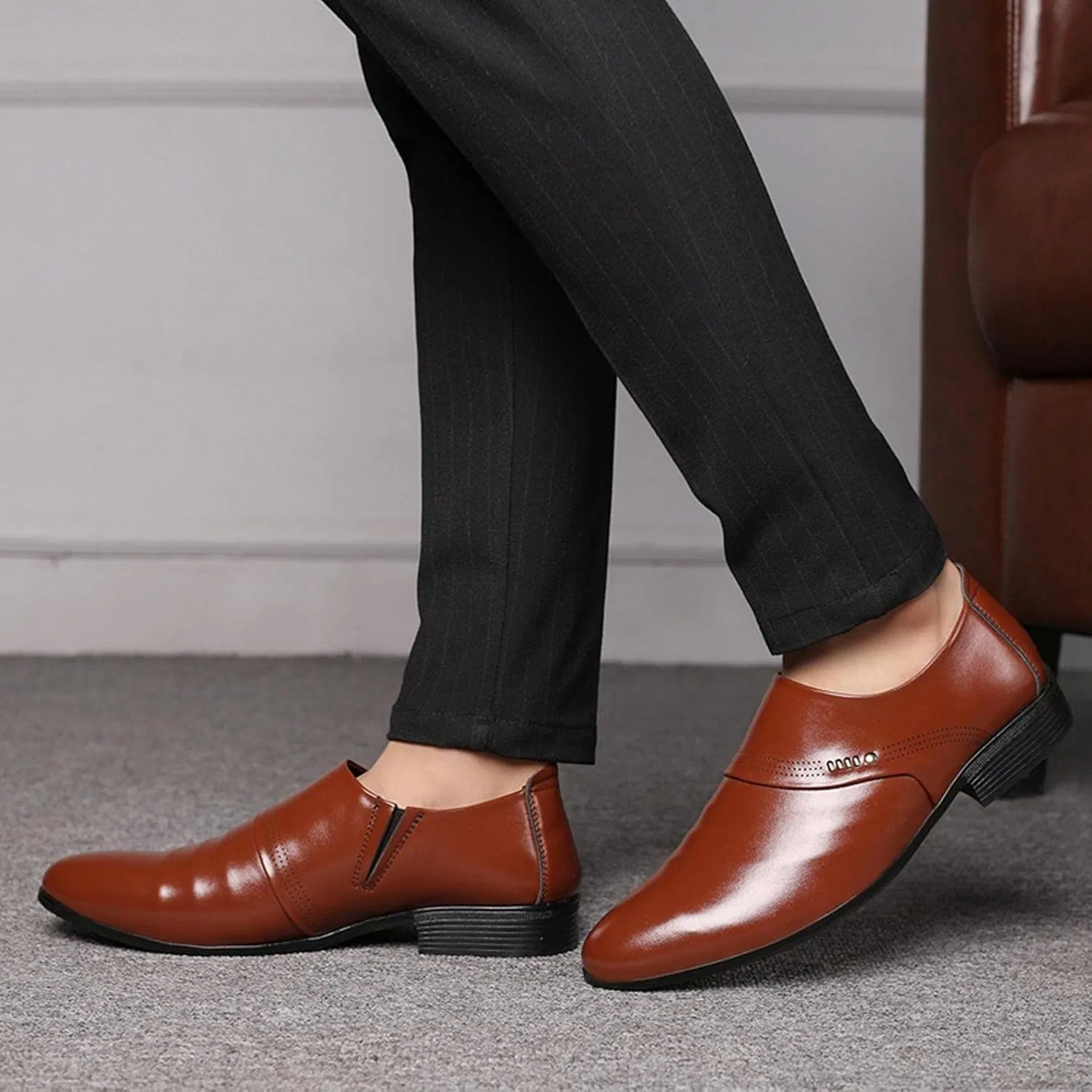 Лоферы мужские кожаные Hbeylia Oxfords Brown — фото 4