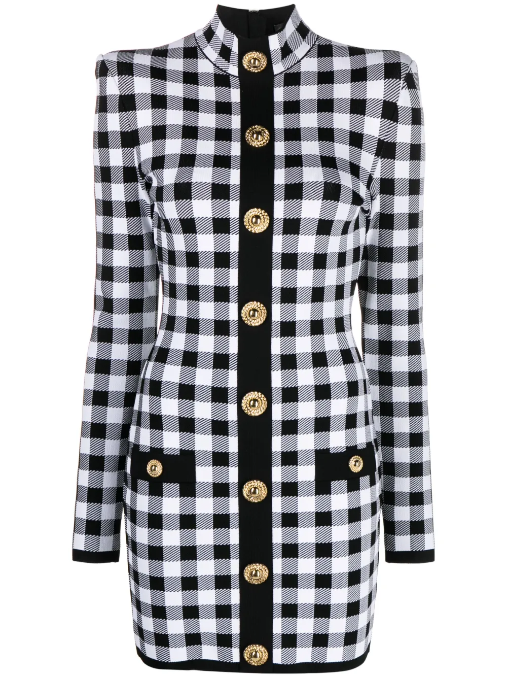 

Платье мини в клетку гингем BALMAIN, черный