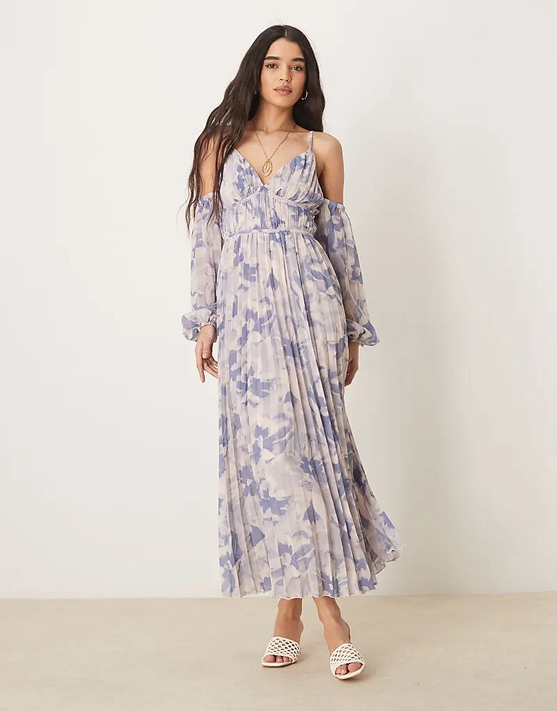 

Платье мидакси ASOS DESIGN с глубоким вырезом и открытыми плечами, плиссированное, с цветочным принтом