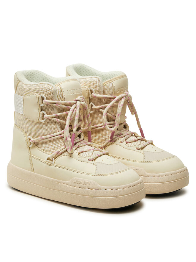 Зимние ботинки женские Moon Boot Park Sneaker комбинированные на шнуровке, бежевый — фото 2