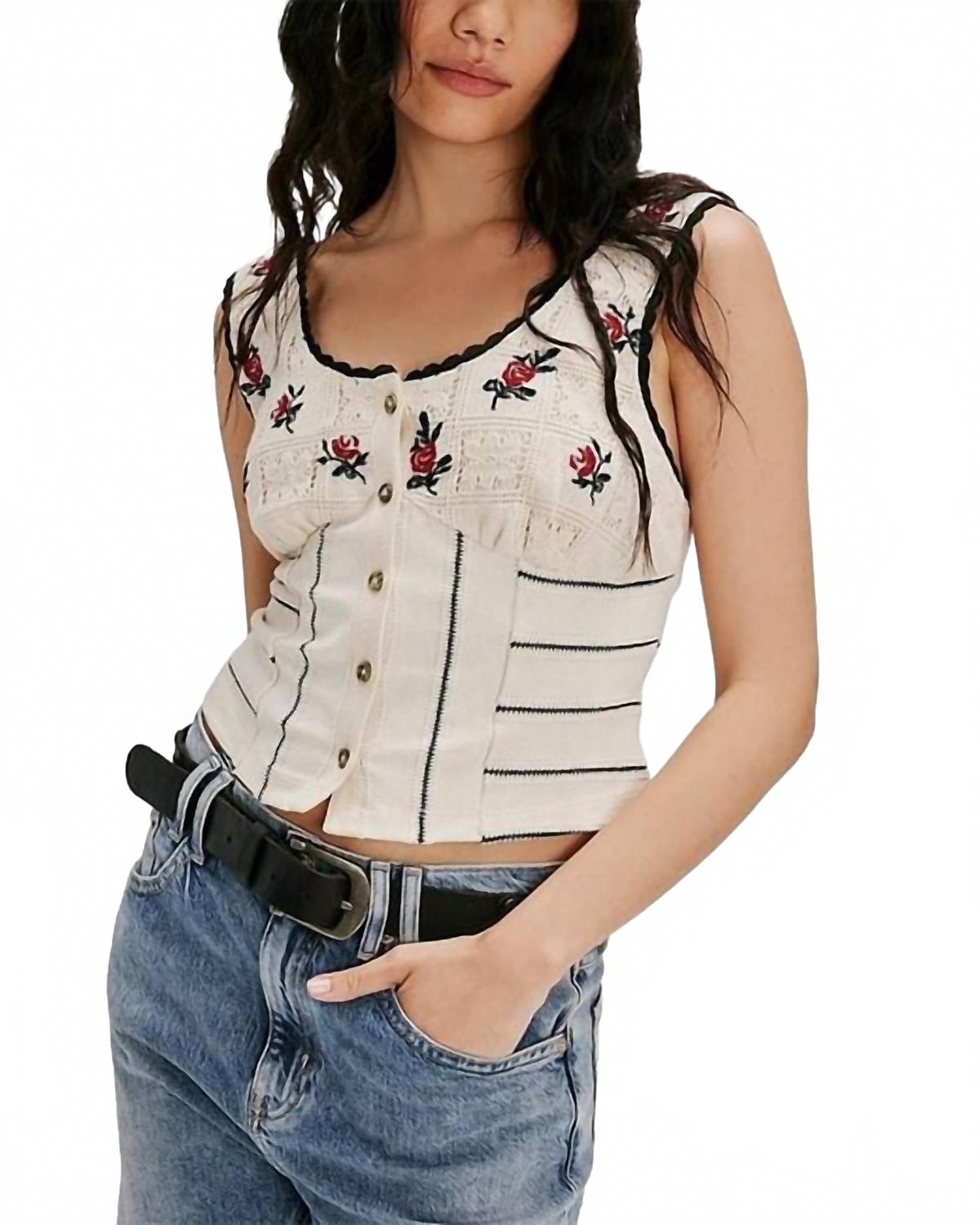 

Free People Вязаный топ «Розовый бутон» белого цвета