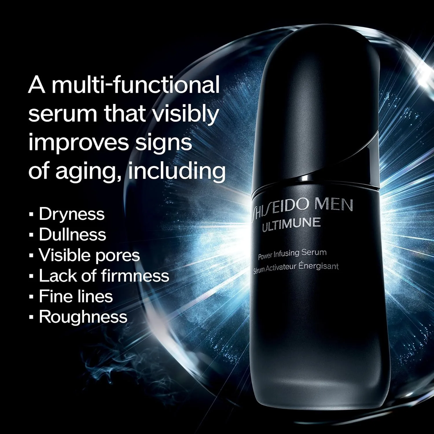Сыворотка для лица Shiseido Men Ultimune Power Infusing Serum - 50 мл - Улучшает состояние кожи при различных признаках старения - Некомедогенна — фото 2