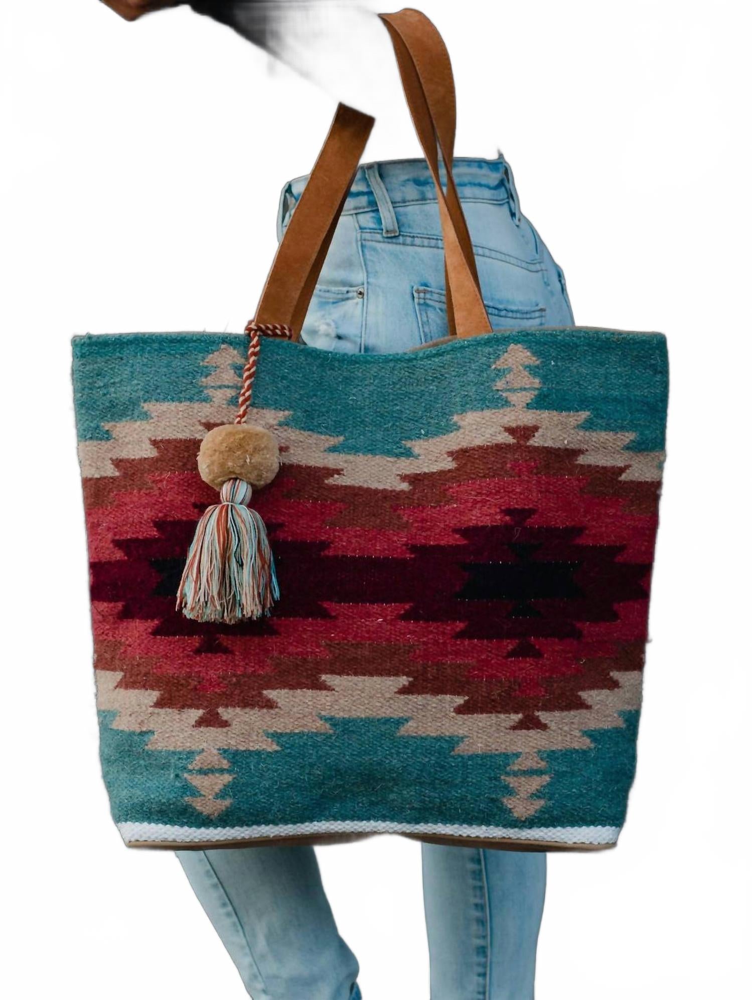 

Женская юго-западная сумка-тоут в стиле ацтеков цвета морской волны и бордо Panache Apparel