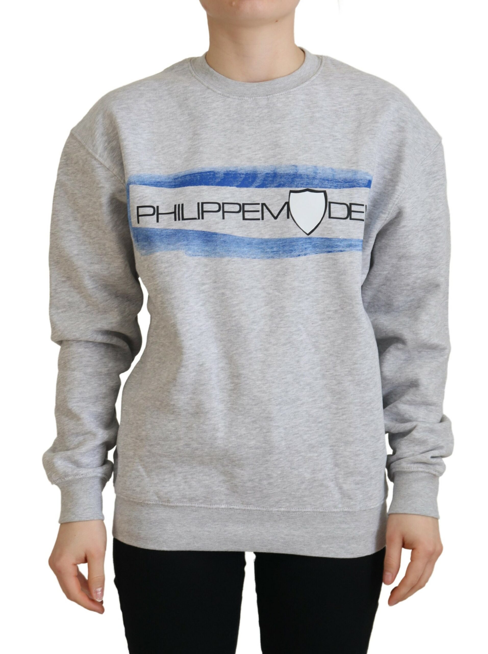 

Элегантный серый принтованный хлопковый свитер Philippe Model