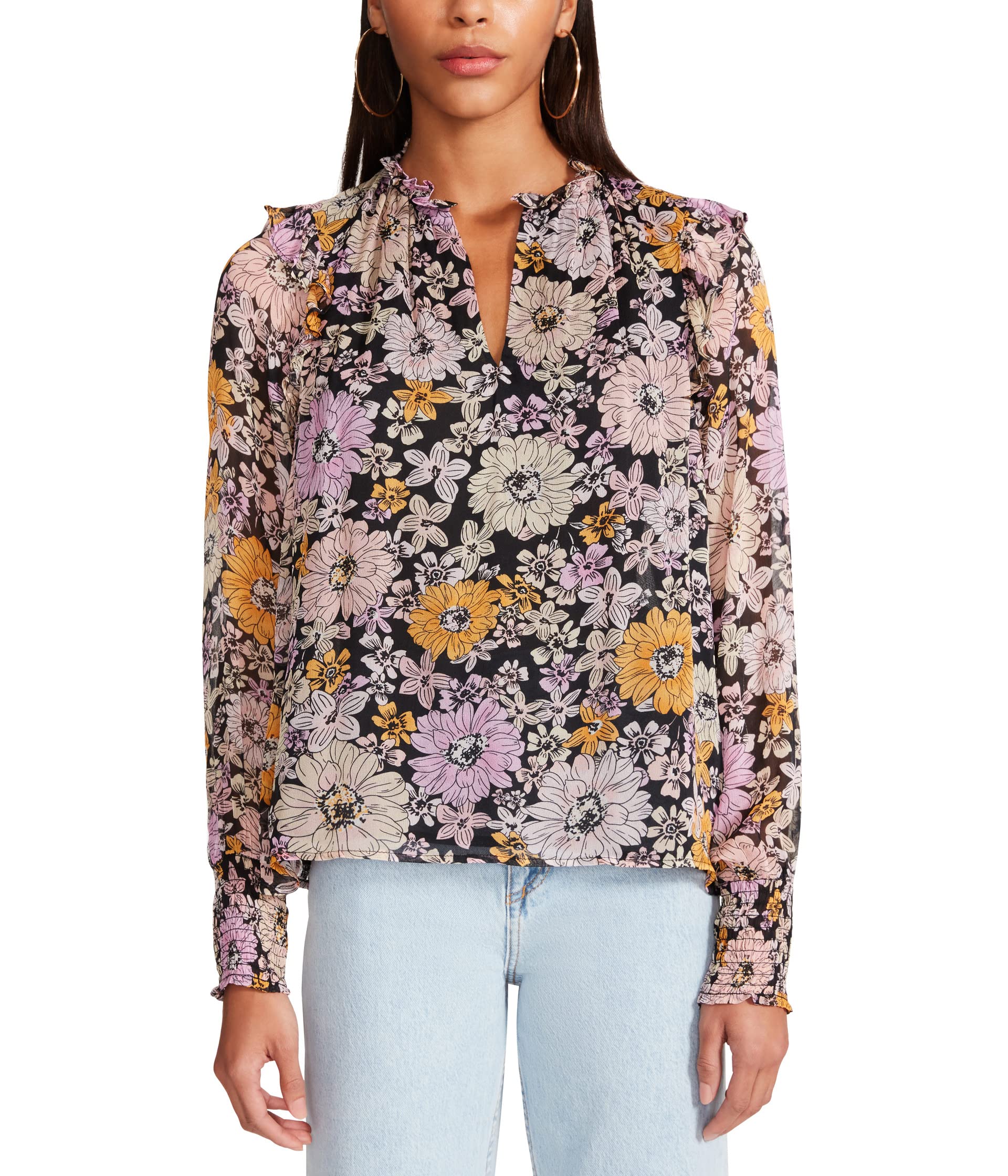 

Топ Steve Madden Floral Me Not Top, черный