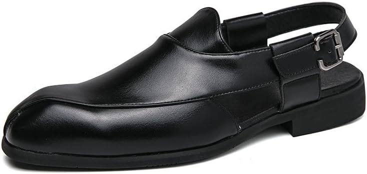 

Мужские кожаные туфли Santimon с ремешком на пятке - современные сандалии с квадратным носком и регулируемым ремешком для повседневного стиля или летней носки, черный