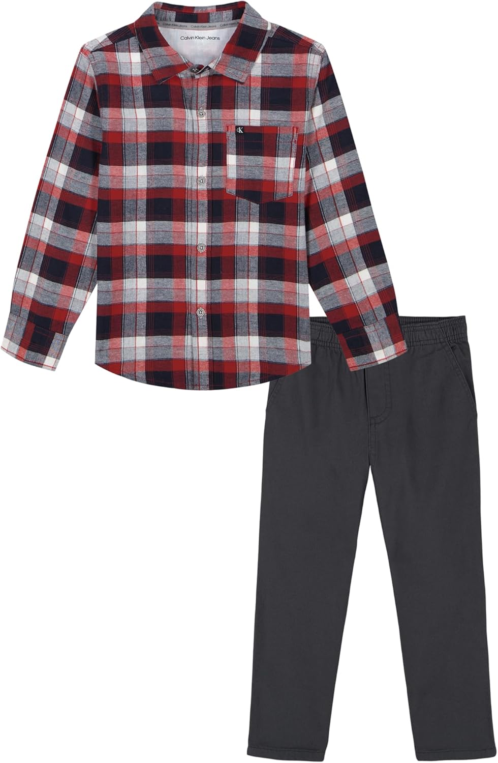 

Комплект из двух тканых брюк Calvin Klein для мальчиков, Red Plaid/Worlf Gray