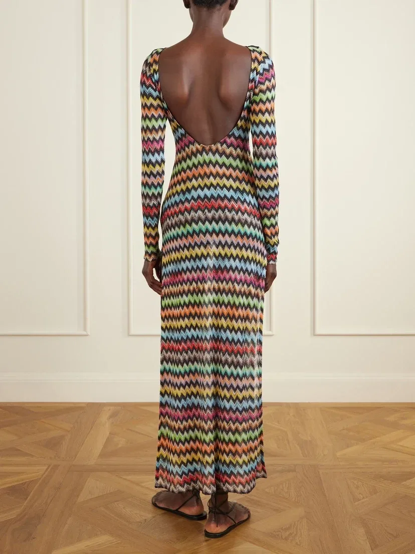 Полосатое металлическое вязаное крючком парео Missoni, мультицвет — фото 3