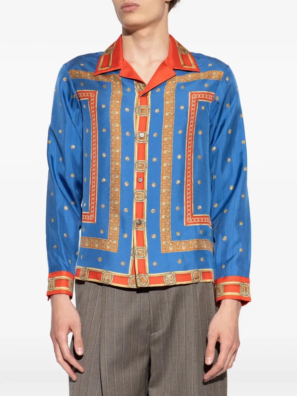 Шелковая рубашка с принтом Versace, синий — фото 3