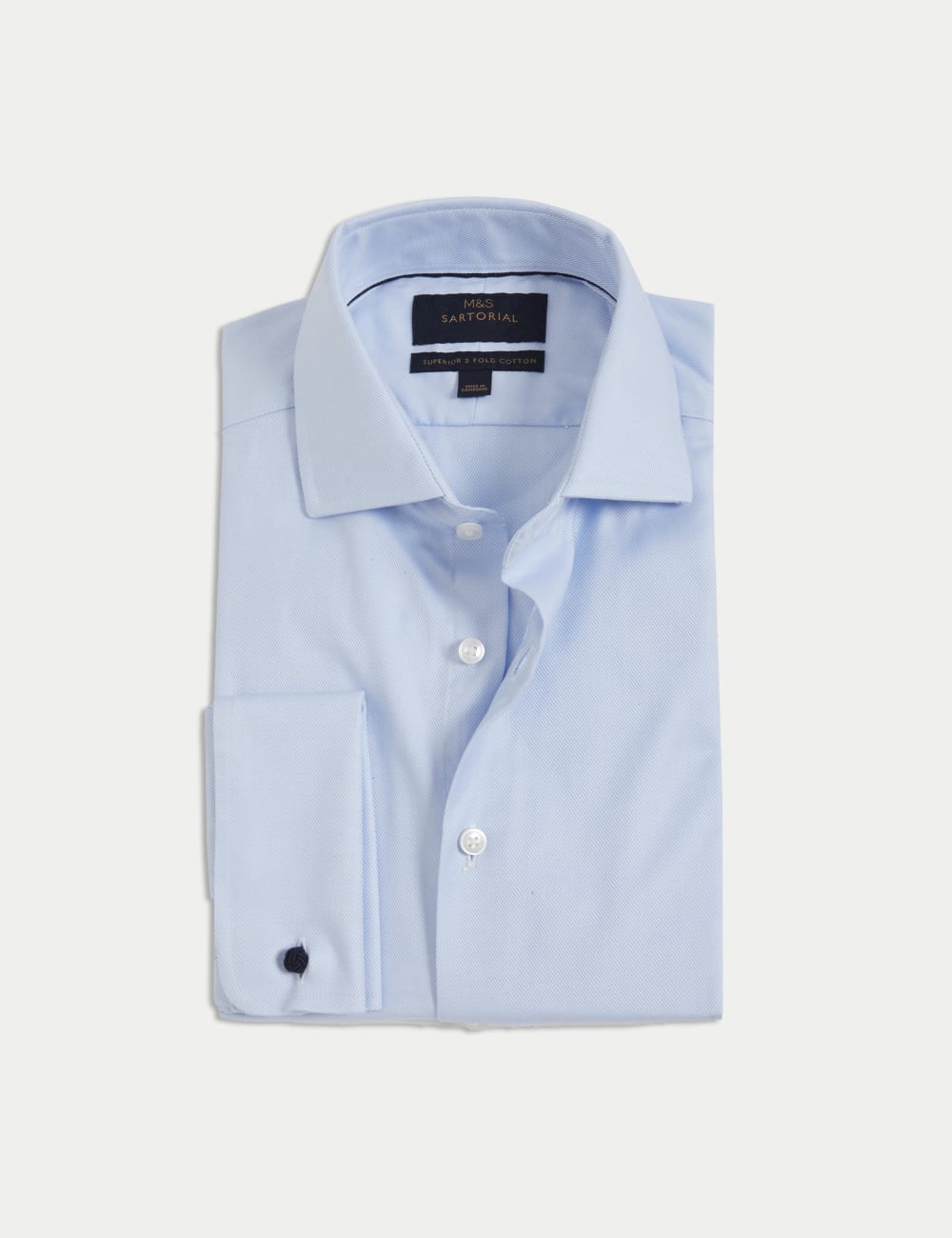 

Рубашка из хлопкового твила с двойными манжетами, приталенная Marks & Spencer SARTORIAL, синий