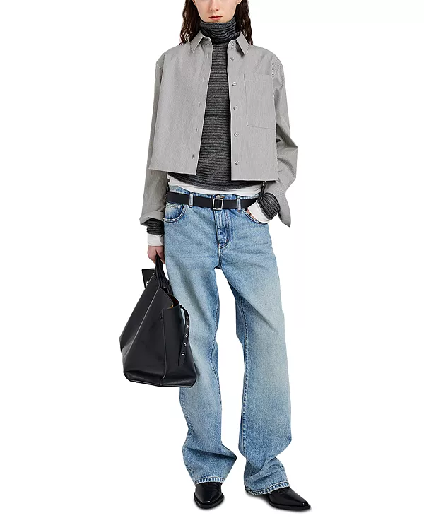 

Оливковая рубашка из полосатого хлопка Proenza Schouler White Label, серый