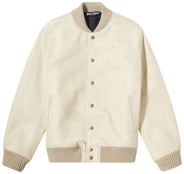 

Куртка Palm Angels Monogram Leather Bomber Jacket 'Light Beige', кремовый