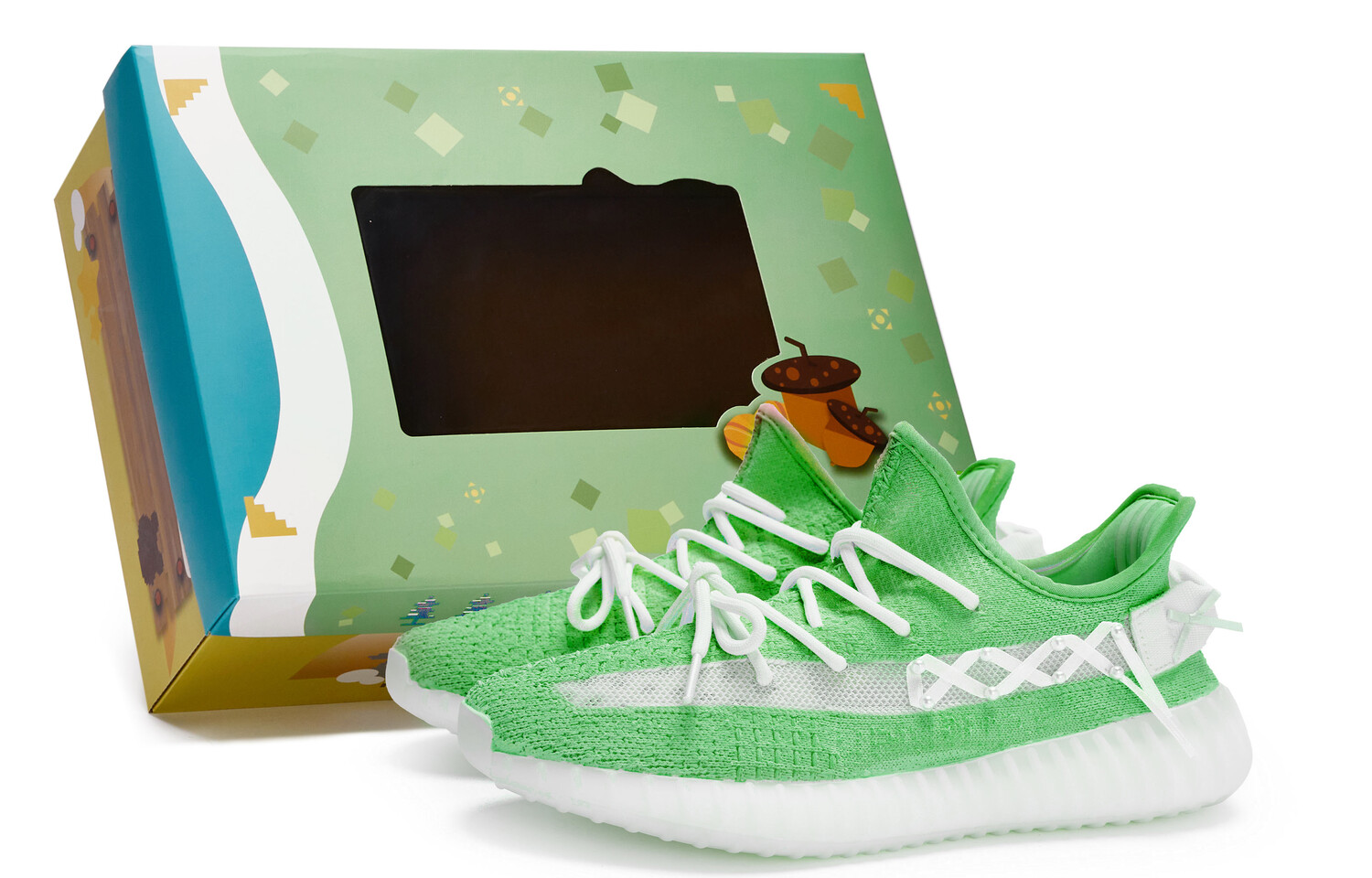 Кроссовки Yeezy Boost 350 V2 Lifestyle унисекс с низким верхом белого/зеленого цвета Adidas Originals