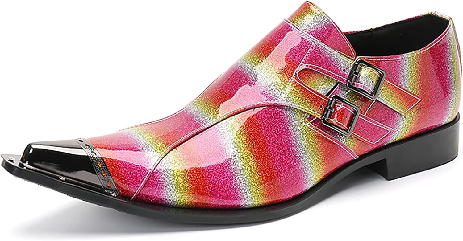 

Мужские лоферы Santimon, кожаные, с металлическим носком в стиле «вингтип» и пряжкой, для вечеринок, дискотек, бальных танцев, свадеб и выпускных, повседневная обувь, розовый