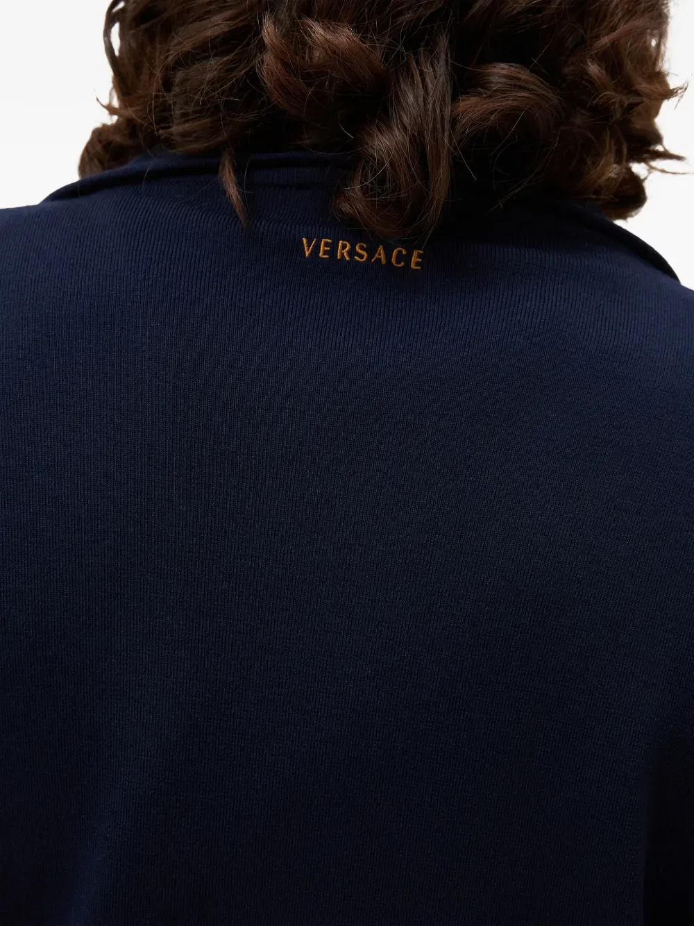 Толстовка на молнии с интарсией из шерсти и кожи Versace, синий — фото 4