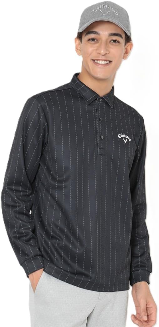 

Мужская поло-рубашка с длинным рукавом Callaway C25233114, на флисовой подкладке, термобелье, полосатый узор, теплая, для игры в гольф, черный