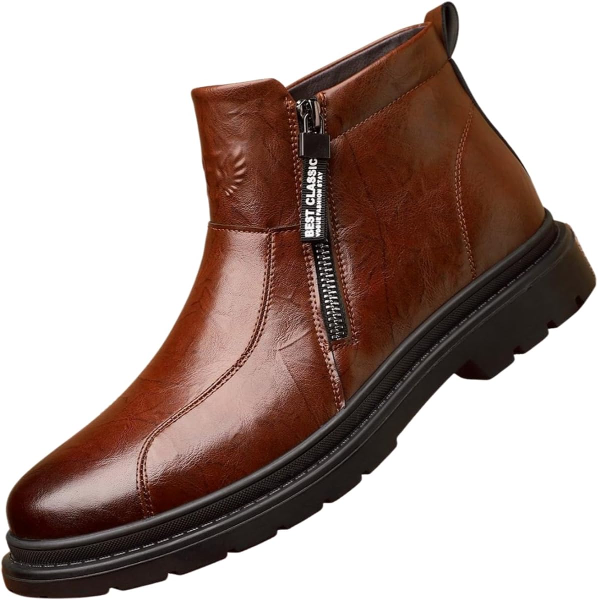 

Мужские кожаные ботинки Santimon, повседневные, деловые, модные ботинки в стиле Челси с короткой молнией, коричневый