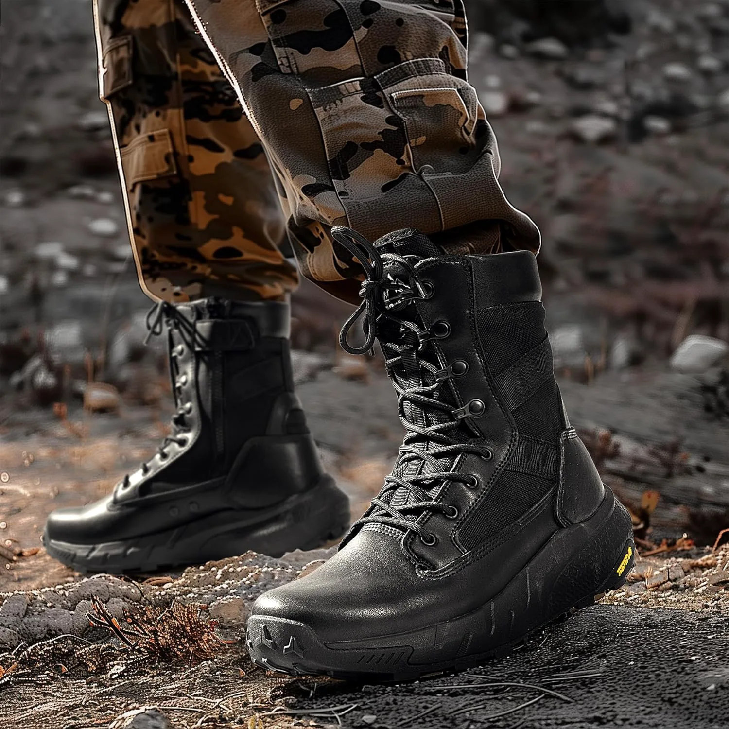 

Мужские дышащие тактические военные рабочие ботинки NORTIV 8 с боковой молнией, кожаные, легкие, для походов, мотоциклетные боевые ботинки высотой 8 дюймов Peakforce, черный