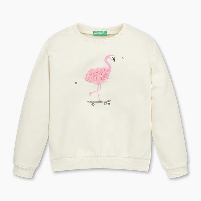 Детский свитшот с вышивкой Lovely айвори от Benetton Kids