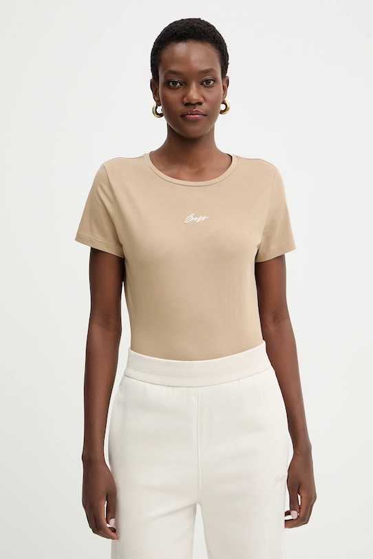 

Хлопковая футболка с вышивкой c elove BOSS Orange, бежевый