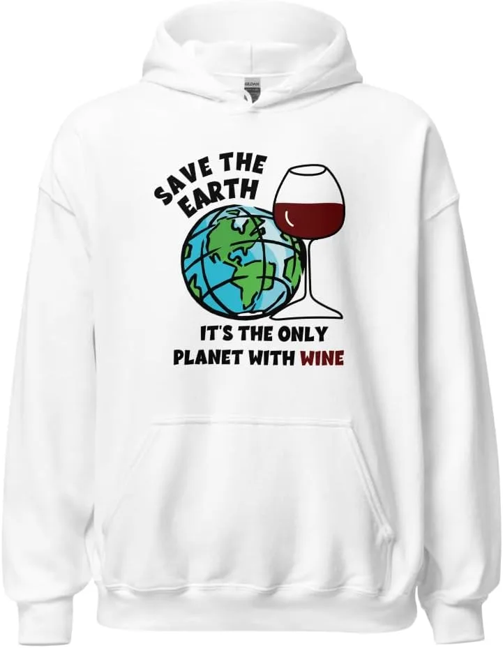 Толстовка Save The Earth Day Only Planet with Wine Drinkers Tasting Lovers Gift Generic, белый