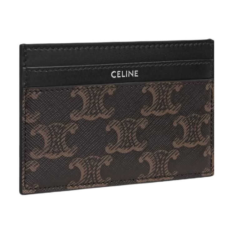 CELINE Триумфальный холщовый картхолдер среднего размера мужской черный и коричневый — фото 2