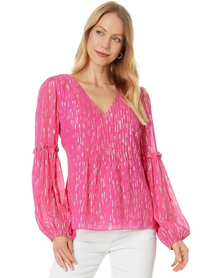 

Топ Lilly Pulitzer Cleme Long Sleeve Top, цвет Passion Fruit Pink Mystical Viscose Metallic Clip