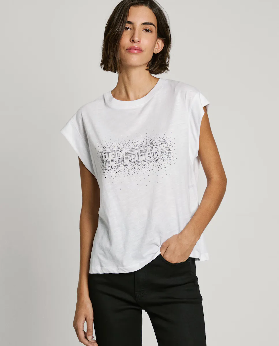

Женская футболка свободного кроя со стразами Pepe Jeans, белый