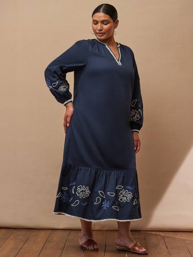 

Платье миди с вышитой отделкой Curve Live Unlimited, Blue