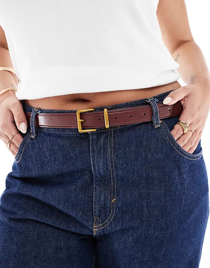 

Ремень ASOS DESIGN Curve на талию и бедра с квадратной пряжкой бордового цвета Asos Curve