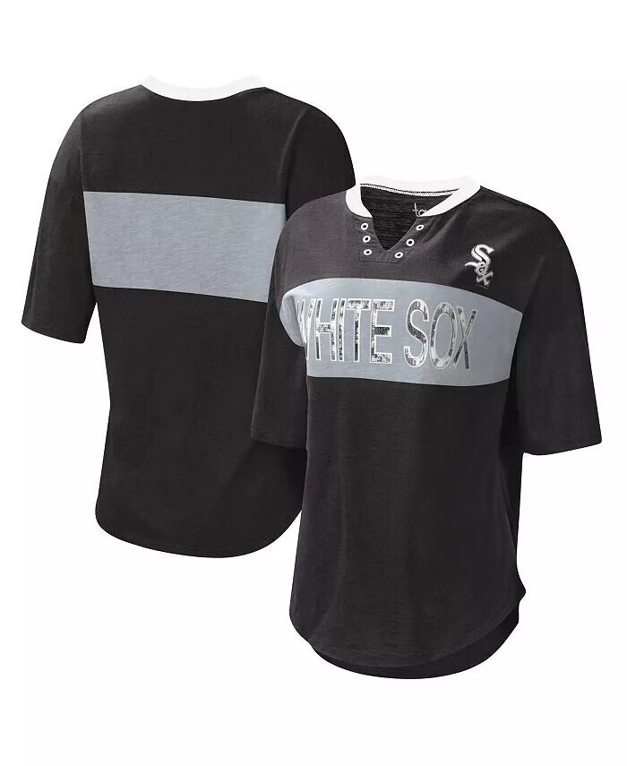 

Женская черно-серебристая футболка Chicago White Sox с вырезом на шее Touch