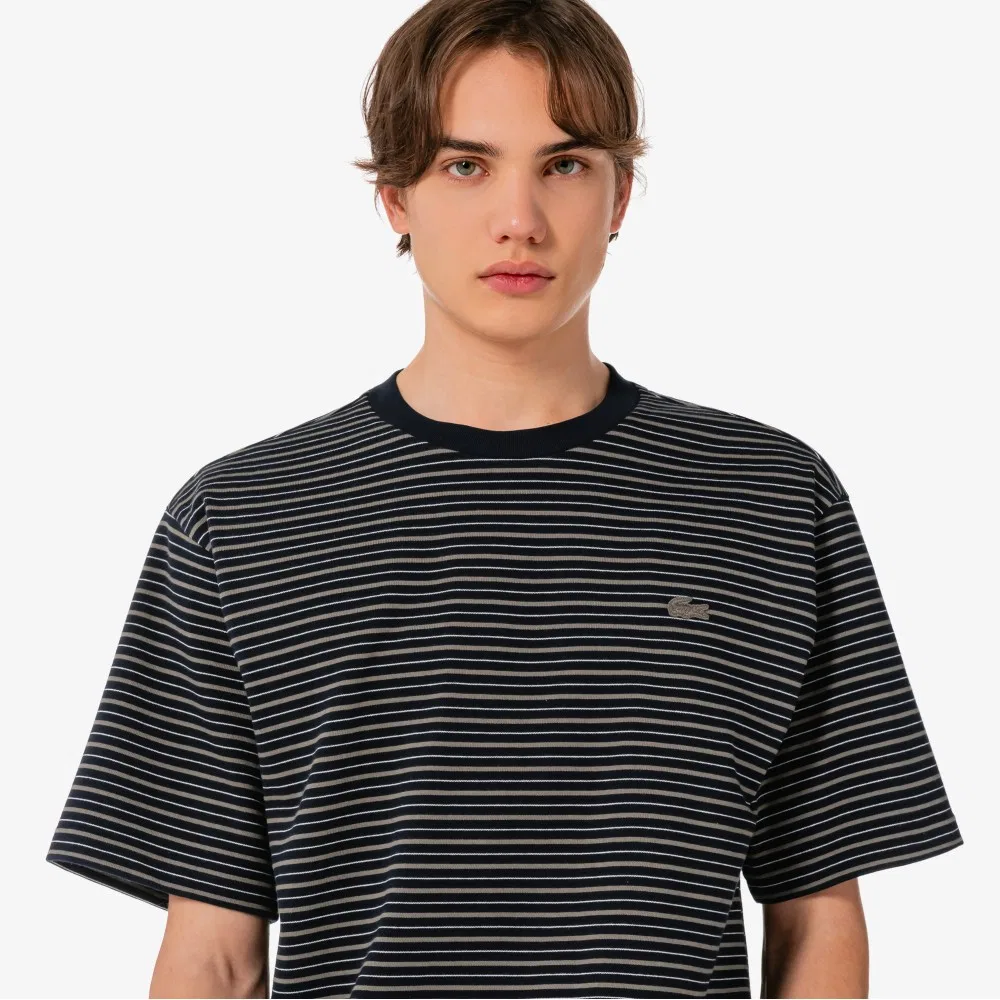 Мужская футболка поло в полоску тёмно-синяя от Lacoste — фото 2