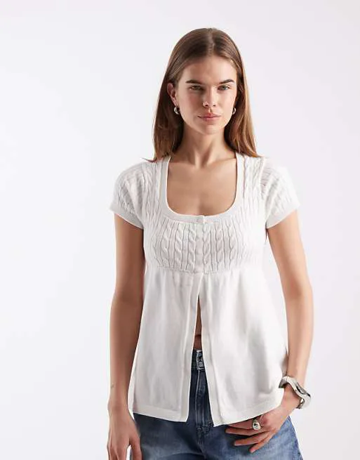 

Белый корсетный топ в стиле бэби-долл с короткими рукавами Hollister