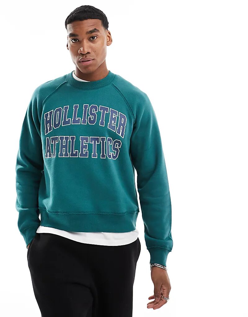 

Свободный укороченный свитер с логотипом зеленого цвета Hollister