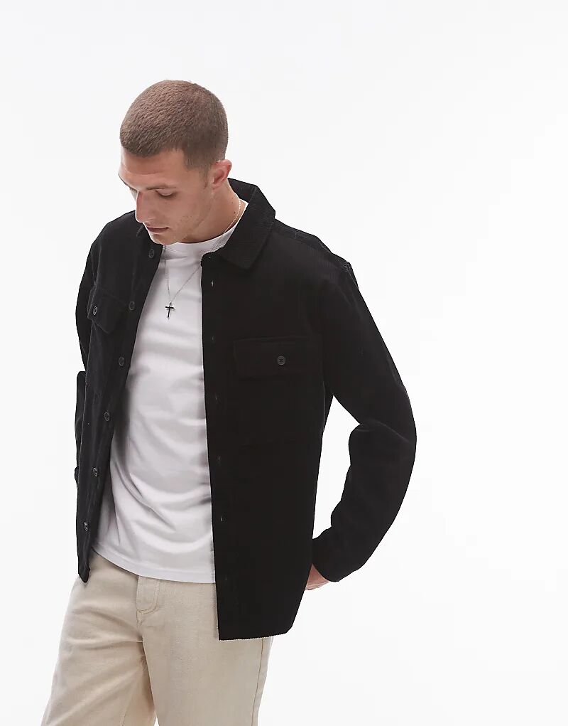 

Вельветовая рубашка с длинными рукавами черного цвета Topman