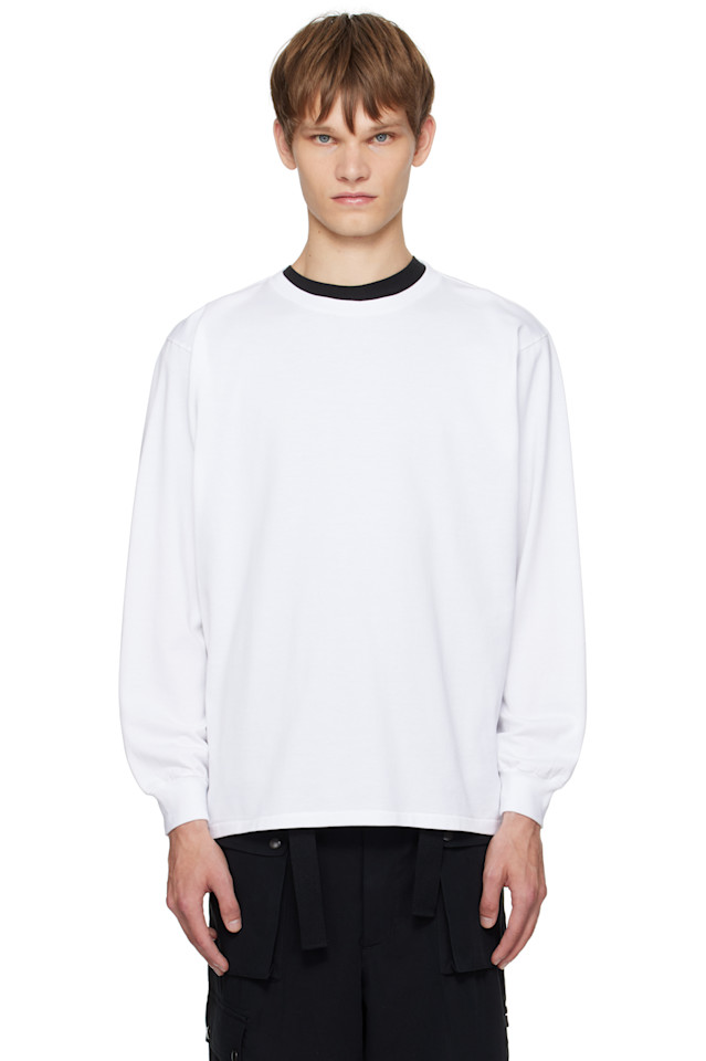 

Футболка с длинными рукавами и блестящей плетеной отделкой Auralee, белый