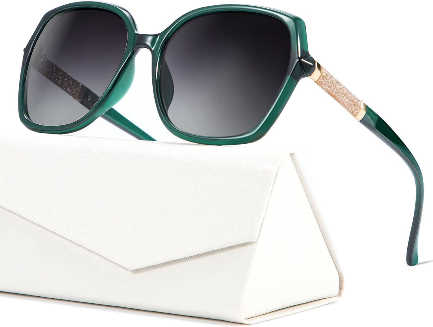 

Классические поляризованные солнцезащитные очки KALIYADI для женщин, модные квадратные солнцезащитные очки с блестящей оправой и защитой UV400, 10 Gift Box-green/Gradient Grey