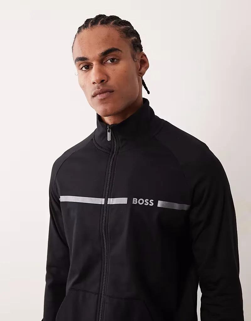 Оригинальная домашняя куртка на молнии от BOSS Bodywear, черная — фото 3