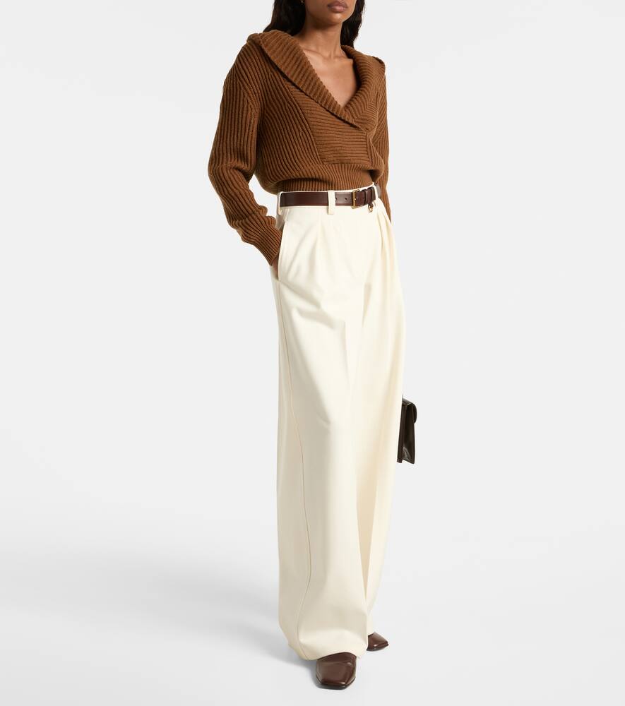 Брюки из шерсти и хлопка с плиссировкой Molo Max Mara, Avorio — фото 2