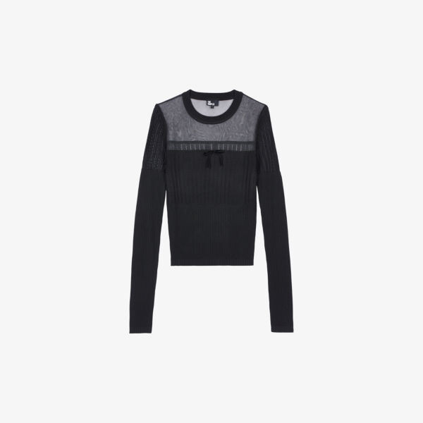 

Приталенный топ из ткани и сетки с ажурными вставками The Kooples, черный