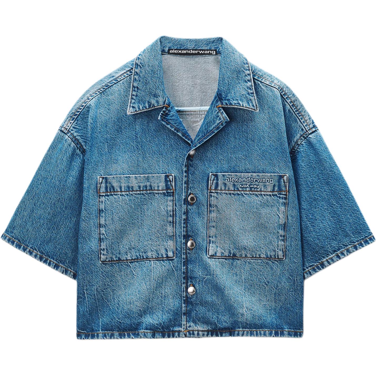 

Alexander Wang Женская рубашка синего цвета с кубинским воротником