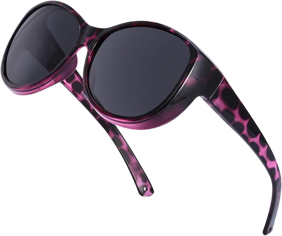 

Поляризованные солнцезащитные очки Br'Guras увеличенного размера с обтекаемой формой, надеваемые поверх солнцезащитных очков, для женщин и мужчин, Purple Leopard