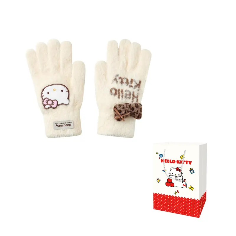 

Вязаные перчатки из полиамида для женщин Sanrio, hello kitty бежевый коричневый bowknot knitted fabric glove