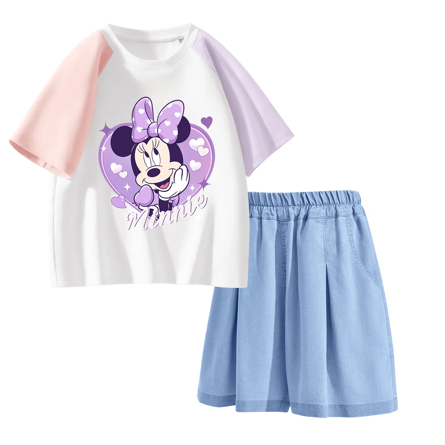 Детский спортивный костюм Disney Kids Casual Sportswear Crew Neck Thin Stretch, розовый и голубой