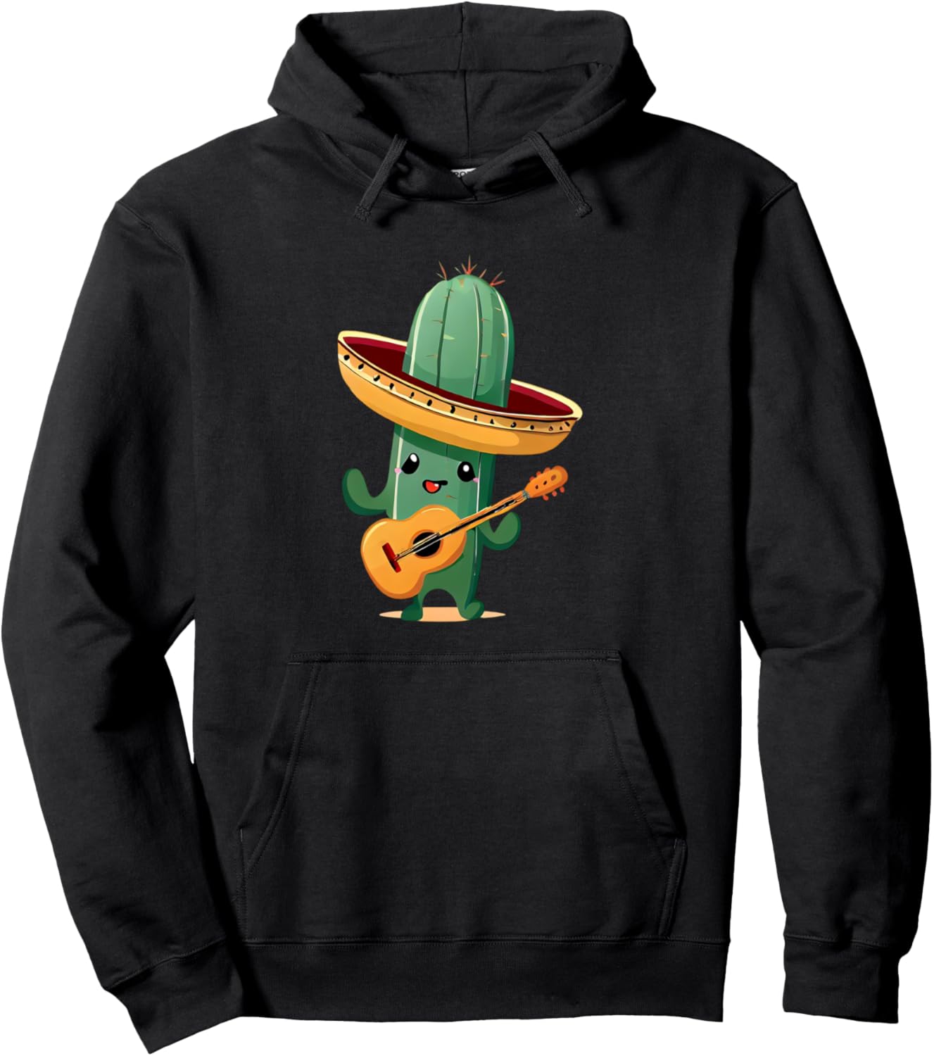 

Худи с изображением кактуса и сомбреро Cactus With Sombrero Playing Guitar, черный