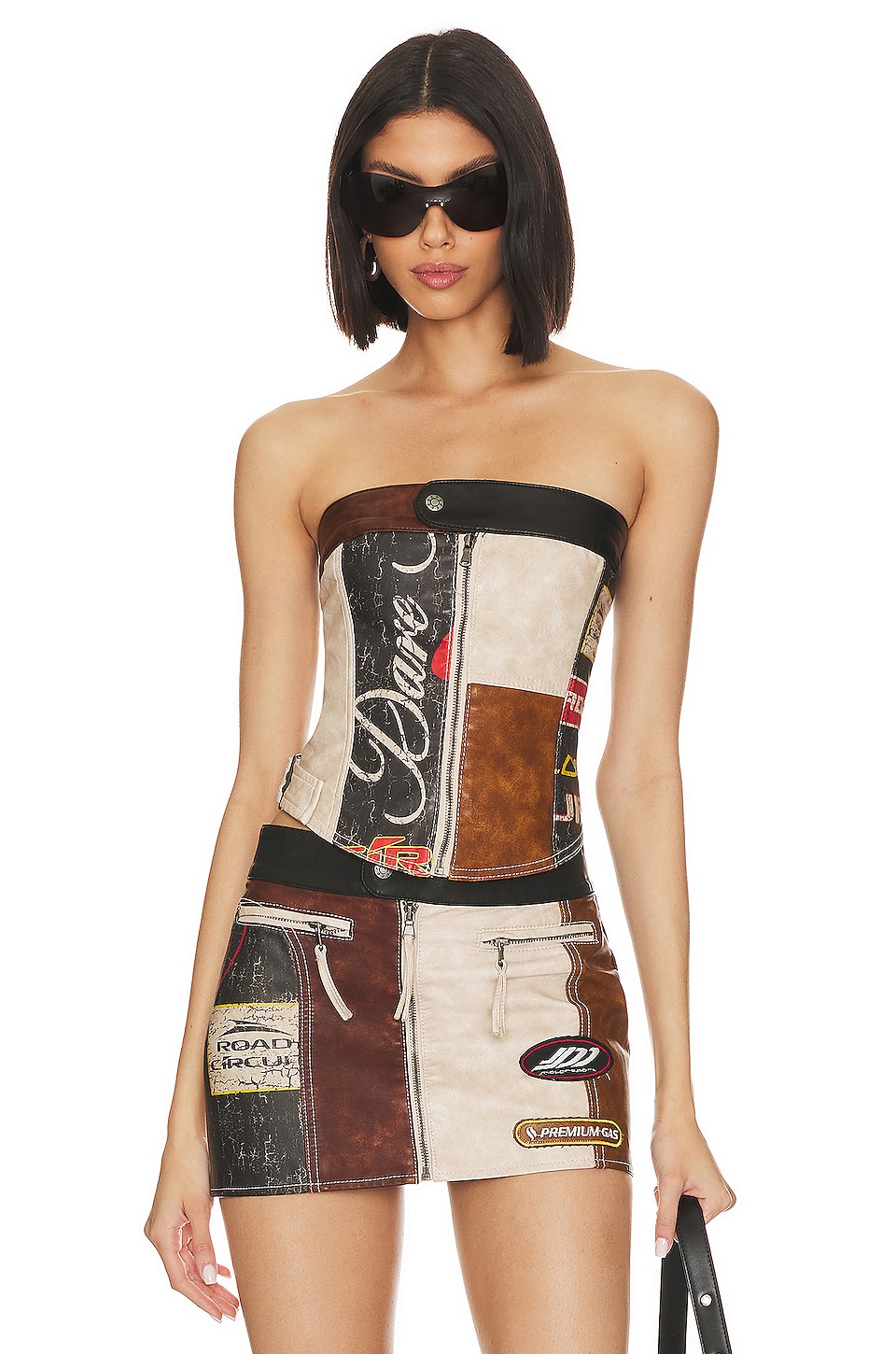 

Топ Jaded London Daytona Faux Leather Corset, цвет Brown & Blue