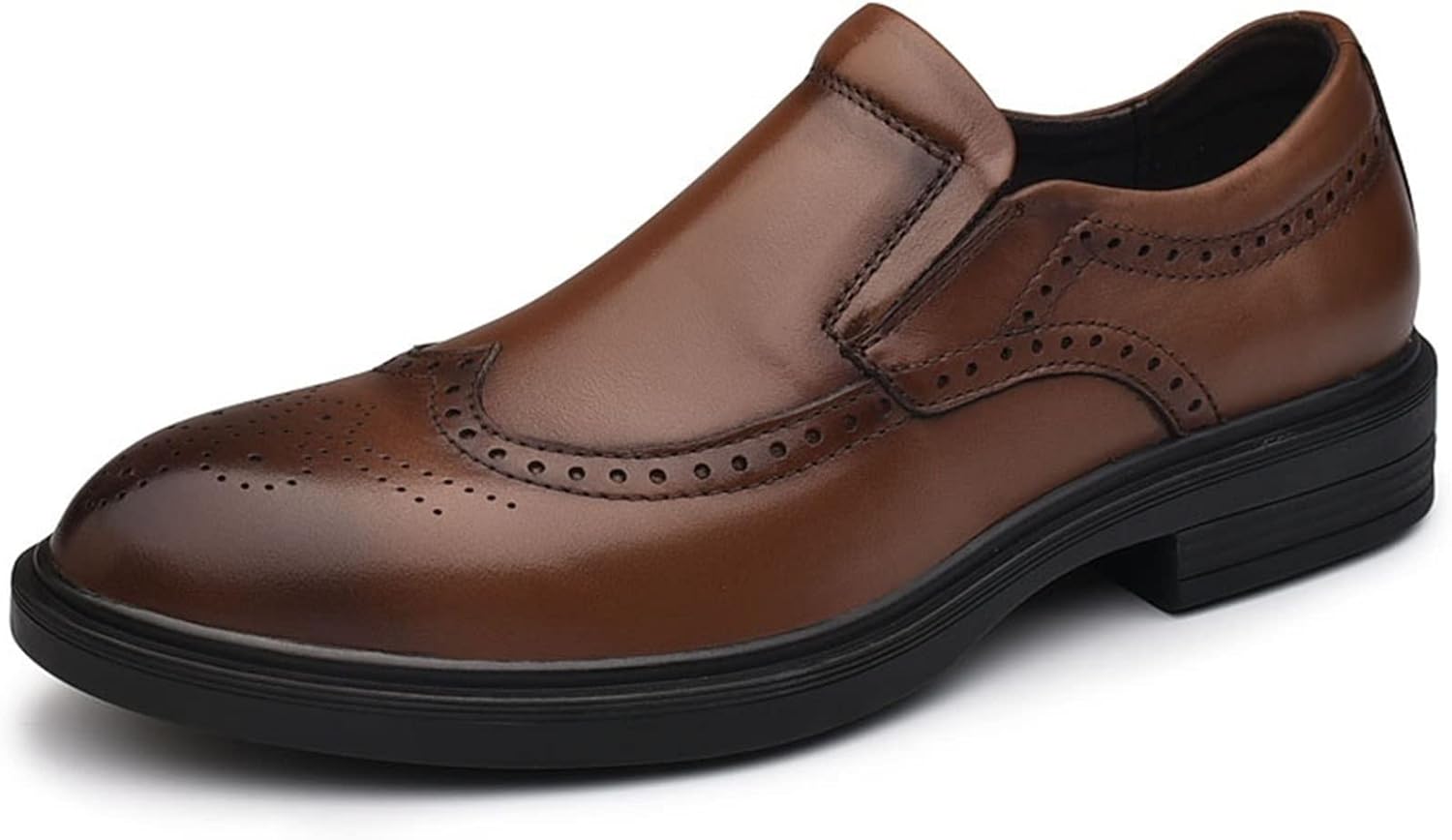 

Деловые мужские туфли с шнуровкой, круглым носком, вычерненной отделкой, декоративным перфорированием по краям, кожаные, с низким каблуком, противоскользящие, устойчивая подошва Xjsdjhount, коричневый