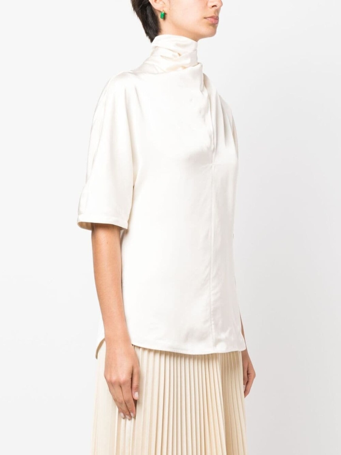 Jil Sander шелковая блузка с высоким воротником, нейтральный цвет — фото 3