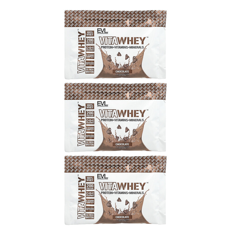 

EVLution Nutrition, VitaWhey , шоколад, 3 пакетика по 29,8 г (1,1 унции)